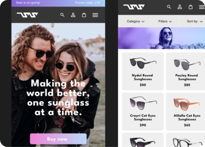 Student project: sunglasses e-commerce design